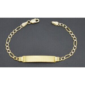 REAL 10K Yellow Gold 5.5 Figaro Link Id Bracelet + Engraving 2.3gr